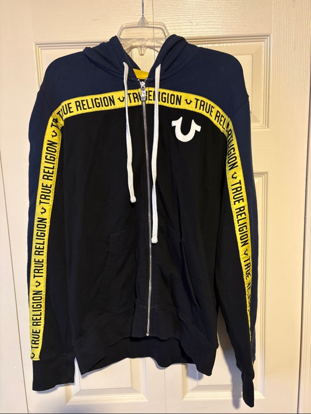 True Religion Navy & Yellow Logo-Trim Zip Hoodie